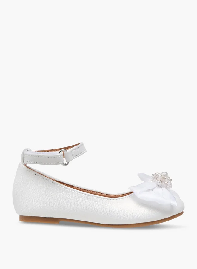 Flora Bella By Shoexpress Bow Accent Ballerina Shoes with Hook and Loop Closure