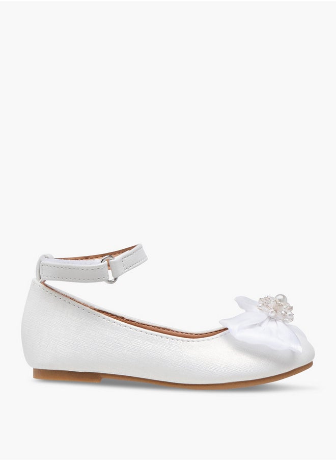 Flora Bella By Shoexpress Bow Accent Ballerina Shoes with Hook and Loop Closure  - Image 3
