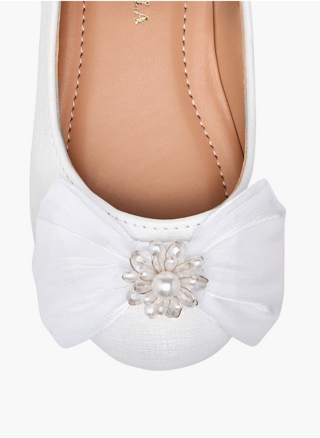 Flora Bella By Shoexpress Bow Accent Ballerina Shoes with Hook and Loop Closure  - Image 4