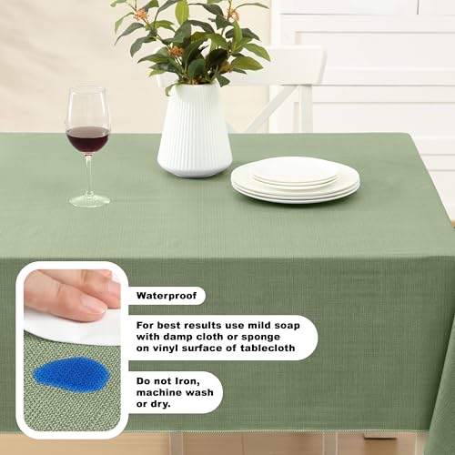 Lintex Cafe Hotel Linen Look Vinyl Flannel Backed Tablecloth, Heavyweight 4 Gauge, 60 x 120 Inch Rectangle, Sage Green Indoor Outdoor Waterproof Wipe Clean Table Cover - Image 3