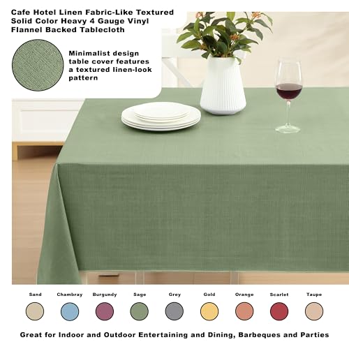 Lintex Cafe Hotel Linen Look Vinyl Flannel Backed Tablecloth, Heavyweight 4 Gauge, 60 x 120 Inch Rectangle, Sage Green Indoor Outdoor Waterproof Wipe Clean Table Cover - Image 2