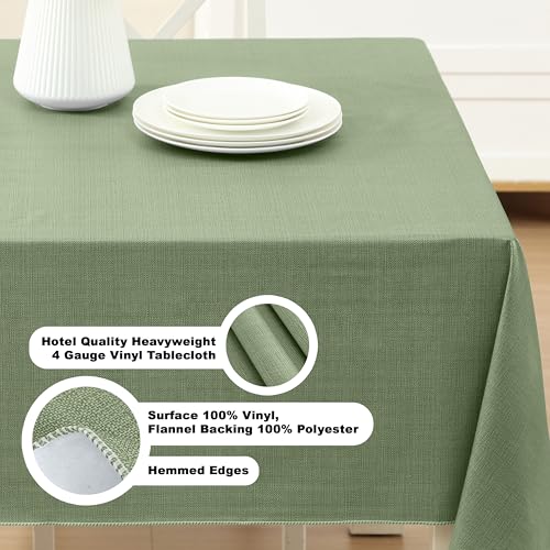 Lintex Cafe Hotel Linen Look Vinyl Flannel Backed Tablecloth, Heavyweight 4 Gauge, 60 x 120 Inch Rectangle, Sage Green Indoor Outdoor Waterproof Wipe Clean Table Cover - Image 4