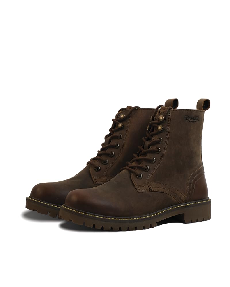 Trip Machine Company Premium Leather Men's Motorcycle Riding Boots - Derby | 3 Point Protection | Ankle, Toe & Heal Protectors | CE Certified | Light Weight | Anti Slip Sole | Lifestyle Boots (Brown, Boots Only, UK Footwear Size System, Adult, Men, Numeric, Medium, 9) - Image 1