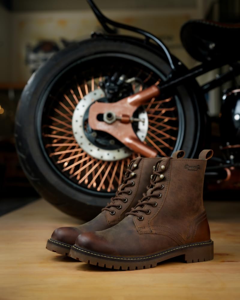 Trip Machine Company Premium Leather Men's Motorcycle Riding Boots - Derby | 3 Point Protection | Ankle, Toe & Heal Protectors | CE Certified | Light Weight | Anti Slip Sole | Lifestyle Boots (Brown, Boots Only, UK Footwear Size System, Adult, Men, Numeric, Medium, 9) - Image 3