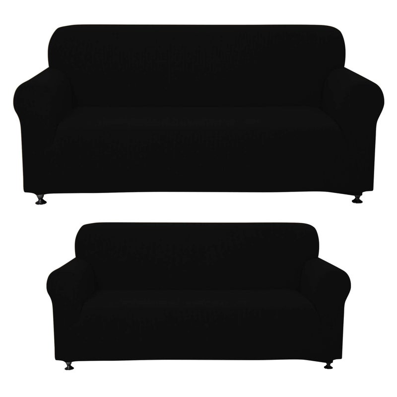 Sapphire Home Sapphire Home 3Piece Couch Cover Set Sofa Loveseat and Arm Chair Slipcovers Form fit Stretch Wrinkle Free Furniture Protector Sofa Covers for Living Room Polyester Spandex Black 