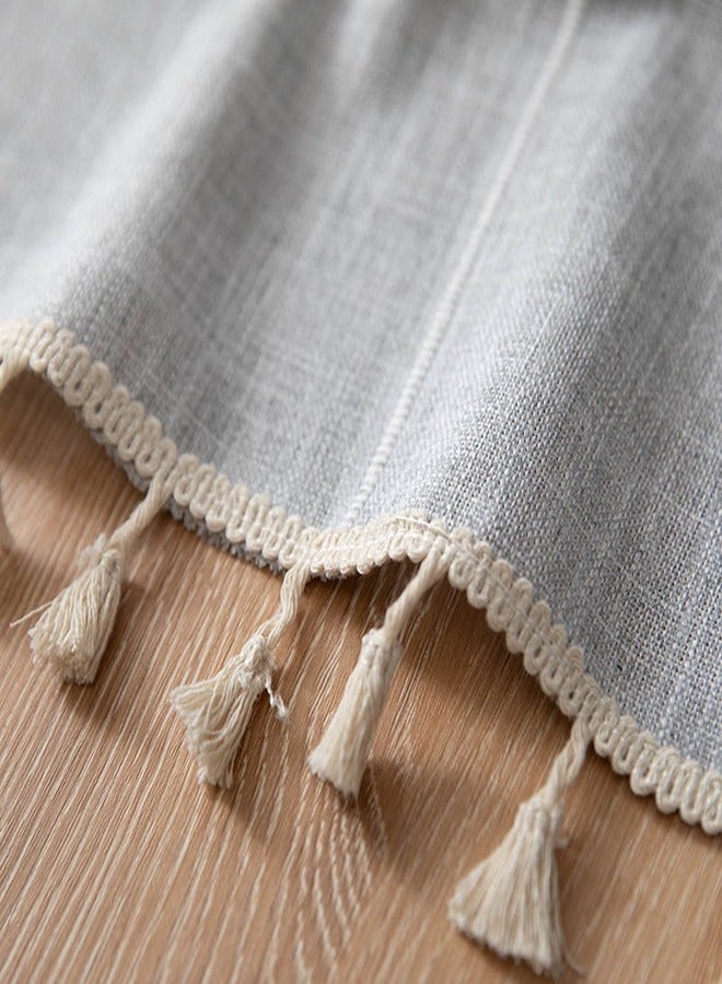 Arabest Cotton Linen Tablecloths, Checked Lattice Embroidery Tassel Table Cover 140x180cm (55 x 70 Inch) for Home Kitchen Dinning Tabletop Rectangle, Grey, Seats 4-6 People - Image 4