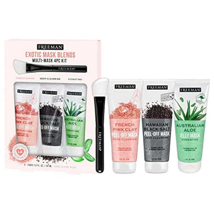 Freeman Exotic Blends Facial Mask 4 Piece Set, Peel-Off & Jelly Masks, Cleansing, Pore-Clearing & Hydrating Facial Masks, For All Skin Types, Includes Silicone Mask Brush, Vegan & Cruelty-Free - Image 1