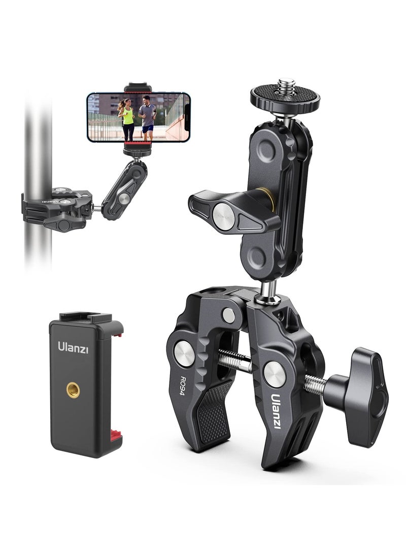 يولانزي ULANZI مشبك كاميرا بمشبك فائق التثبيت للكاميرا بمشبك 360 درجة ذو رأس كروي سحري 360 درجة محول رأس كروي مزدوج مع خيط 1/4 بوصة -20 و3/8 بوصة -16 ST-07 حامل هاتف ثلاثي القوائم - Image 1