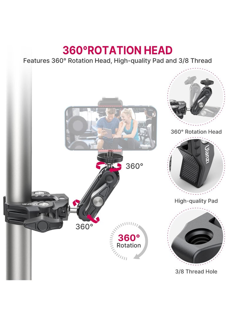 يولانزي ULANZI مشبك كاميرا بمشبك فائق التثبيت للكاميرا بمشبك 360 درجة ذو رأس كروي سحري 360 درجة محول رأس كروي مزدوج مع خيط 1/4 بوصة -20 و3/8 بوصة -16 ST-07 حامل هاتف ثلاثي القوائم - Image 2