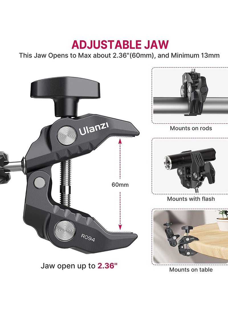 يولانزي ULANZI مشبك كاميرا بمشبك فائق التثبيت للكاميرا بمشبك 360 درجة ذو رأس كروي سحري 360 درجة محول رأس كروي مزدوج مع خيط 1/4 بوصة -20 و3/8 بوصة -16 ST-07 حامل هاتف ثلاثي القوائم - Image 5