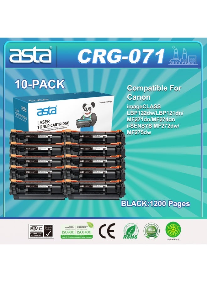 Asta 10-PACK ASTA CRG-071 Cost Saving Bulk Toner Pack Black Toner Cartridge Compatible For Canon imageCLASS LBP122dw LBP121dn MF271dn MF274dn i-SENSYS MF272dw MF275dw Printer Lower Printing Cost Economical Choice For High Volume Printing - Image 1