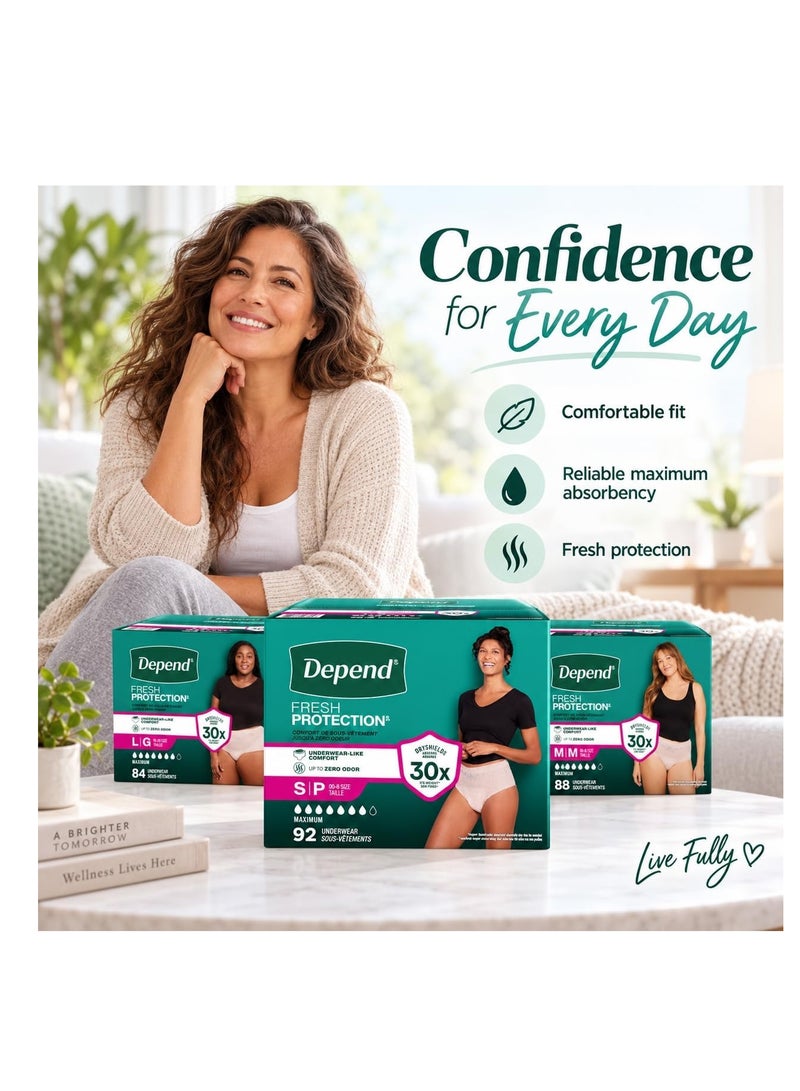 ملابس داخلية نسائية من "ديبيند" (Depend) للحماية من سلس البول (Fresh Protection) - قدرة قصوى على الامتصاص - راحة تضاهي الملابس الداخلية العادية - حماية تامة من الروائح - للاستخدام مرة واحدة - مقاس كبير (Large) - عبوة تحتوي على 84 قطعة - تناسب المقاسات 16-20. - Image 3