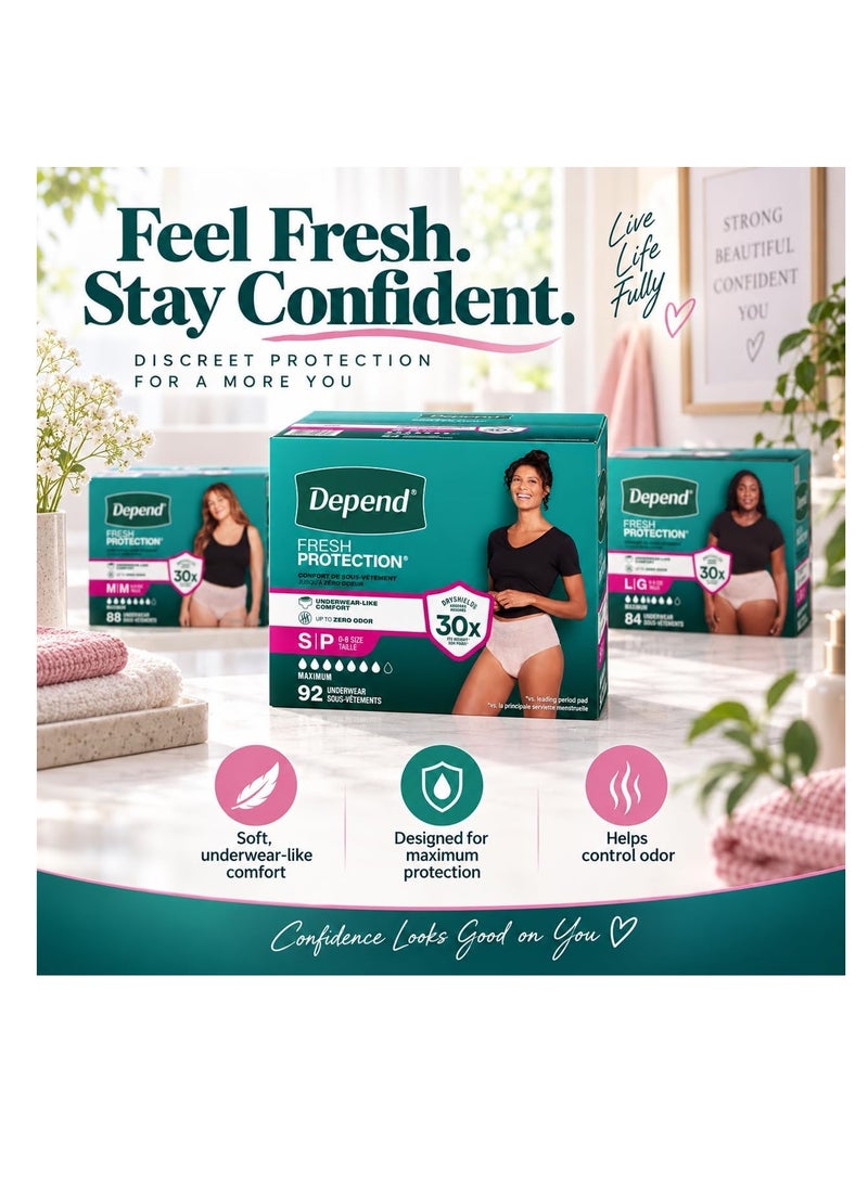 ملابس داخلية نسائية من "ديبيند" (Depend) للحماية من سلس البول (Fresh Protection) - قدرة قصوى على الامتصاص - راحة تضاهي الملابس الداخلية العادية - حماية تامة من الروائح - للاستخدام مرة واحدة - مقاس كبير (Large) - عبوة تحتوي على 84 قطعة - تناسب المقاسات 16-20. - Image 4