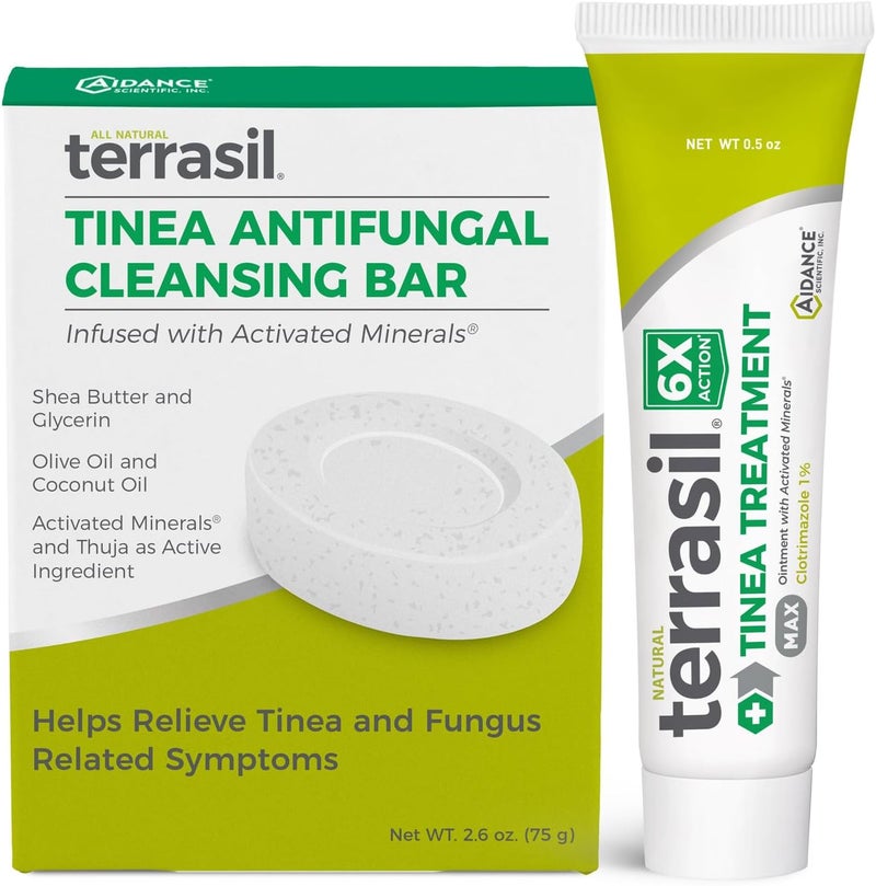 Terrasil Tinea Versicolor Treatment Cream + Tinea Soap 2-Product Kit Made in The USA, Clinically Proven 1% Clotrimazole. Antifungal Treats Most Ringworm & Fungal Infections. (.5oz Tube + 75g soap) - Image 1
