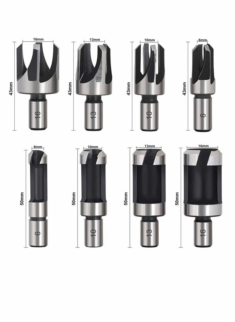 Wood Plug Cutters, 8 Pcs Wood Plug Cutter Drill Bit Set, 5/8" 1/2" 3/8" 1/4" Straight and Tapered Taper Cutting Tool Cork Drill Bit Woodworking Claw Cork Drill Hole Saw Tool for Woodworking  - Image 3