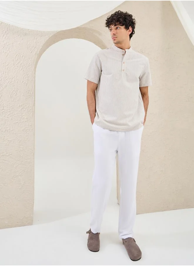 ستايلي Styli Striped Relaxed Fit Mandarin Collar Shirt