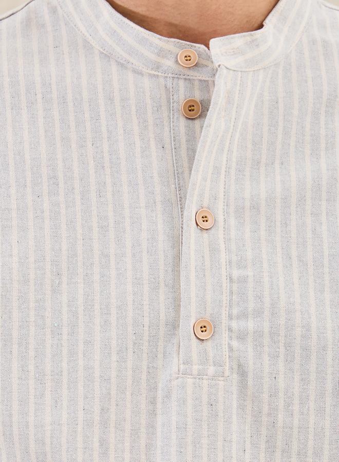 Styli Styli Striped Relaxed Fit Mandarin Collar Shirt  - Image 3