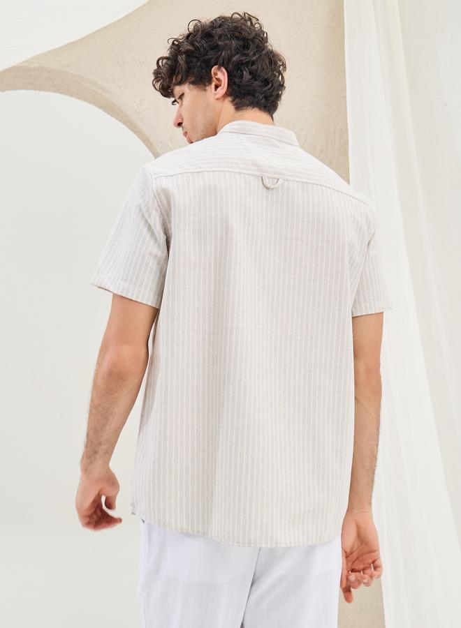 Styli Styli Striped Relaxed Fit Mandarin Collar Shirt  - Image 4