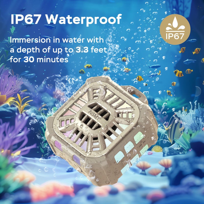 INSMY Shower Bluetooth Speaker, IP67 Waterproof Portable Small Multi Sync 100+ Speakers, Big Volume Booming Bass, 24H Playtime/Floatable/RGB Lights for Outdoor/Kayak/Beach/Golf (Khaki) - Image 2