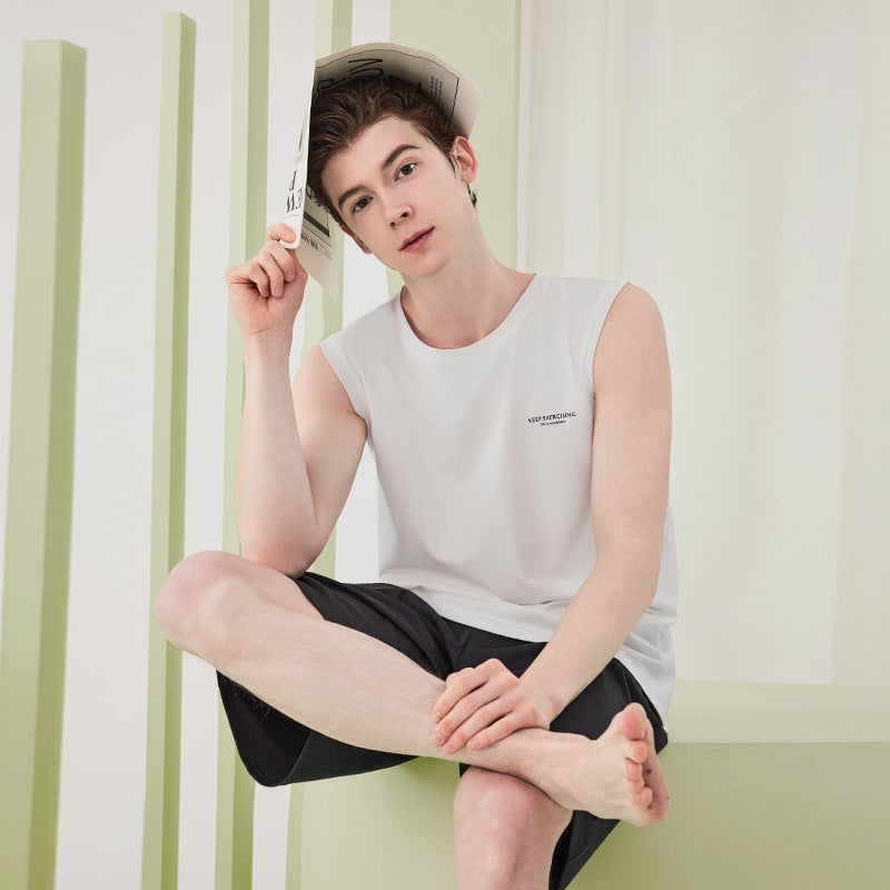 Summer Cool Vest Shorts Mens Sleepwear Set off white/rock gray BXM676B