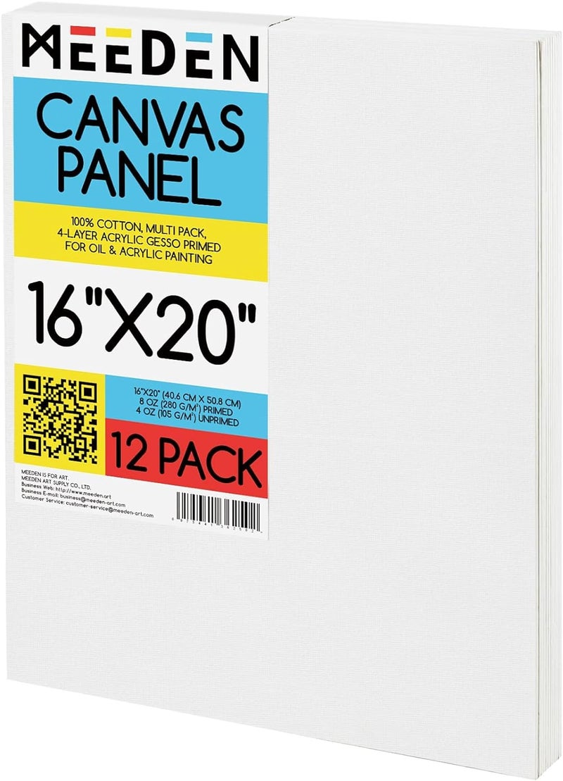 MEEDEN MEEDEN 12Pack Canvas Boards for Painting 16  20 Inches Blank White Canvas Panels 100 Cotton 8 oz GessoPrimed Canvas Art Supplies for Acrylic Pouring Airbrushing  Oil Painting
