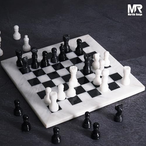 MARBLE RANGE Marble Chess Set for Adults 10 Handmade White Black Board Game with 32 Chess Pieces 2 Extra Queens Storage Box Luxury Travel Game Elegant for Home Decor - Image 5