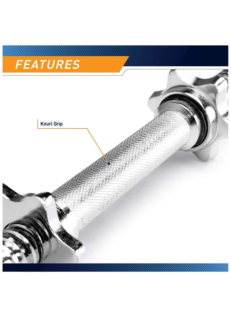 Generic - Chromed Threaded Dumbbell Weightlifting Bar Handle with Spin Locks, 35CM - Image 1