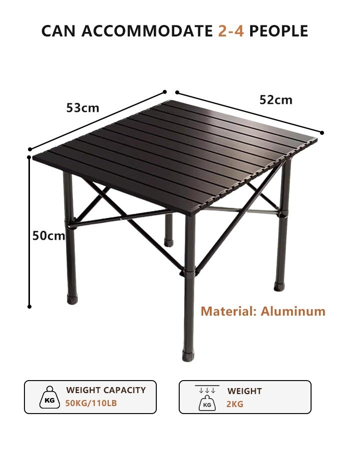 جدول التخييم، جدول قابل للطي محمول للأشخاص من 2 إلى 4 أشخاص، جدول قابل للطي للتخييم من الألومنيوم مع حقيبة حمل، مسؤول الطهي في الهواء الطلق، نزهة، معسكر، رحلة، فناء خلفي، فناء منزلي، فناء منزلي (أسود) - Image 2