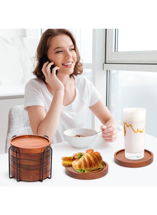 آي هوم شوب 6 قطع من أفضل الوقايات الخشبية مع حامل، ديكور طاولة قهوة، وقايات أكواب حديثة للمشروبات، طاولة طعام منزلية، إكسسوارات مطبخ، بار بيرة لطيف، وقايات خارجية زخرفية على الطراز الريفي - Image 2