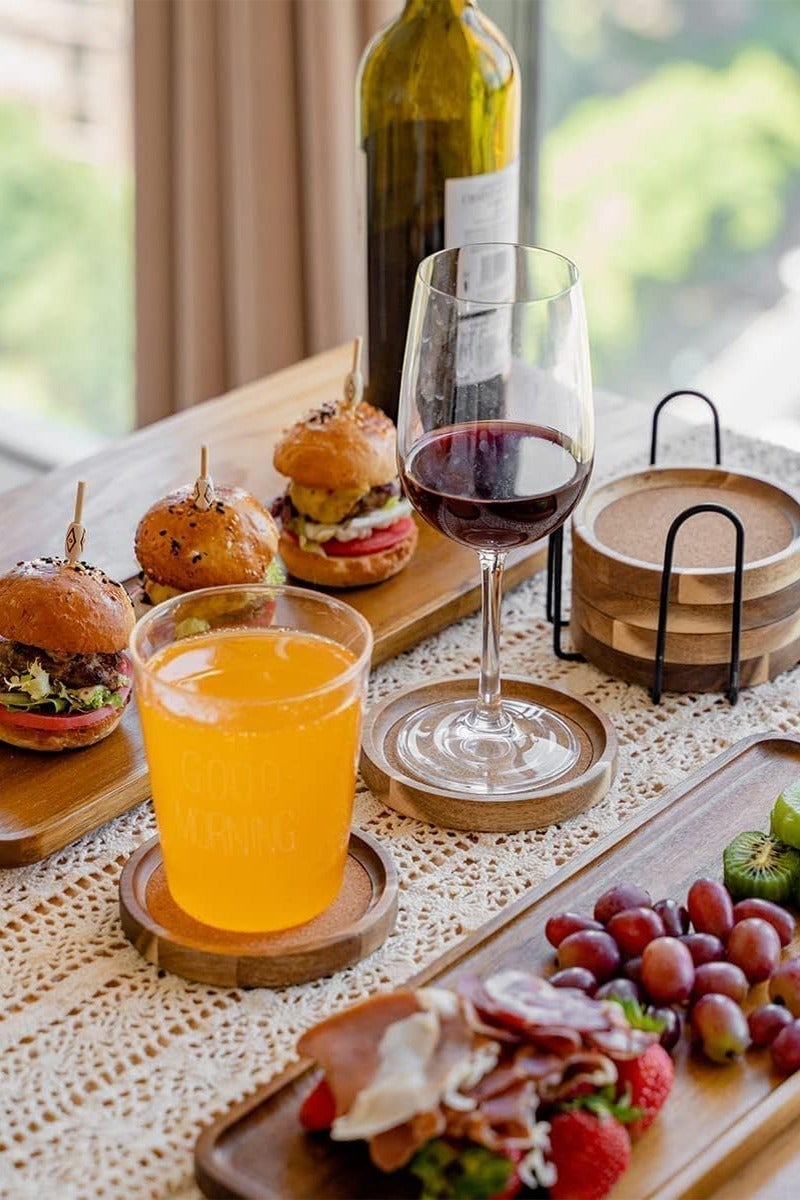 آي هوم شوب 6 قطع من أفضل الوقايات الخشبية مع حامل، ديكور طاولة قهوة، وقايات أكواب حديثة للمشروبات، طاولة طعام منزلية، إكسسوارات مطبخ، بار بيرة لطيف، وقايات خارجية زخرفية على الطراز الريفي - Image 5