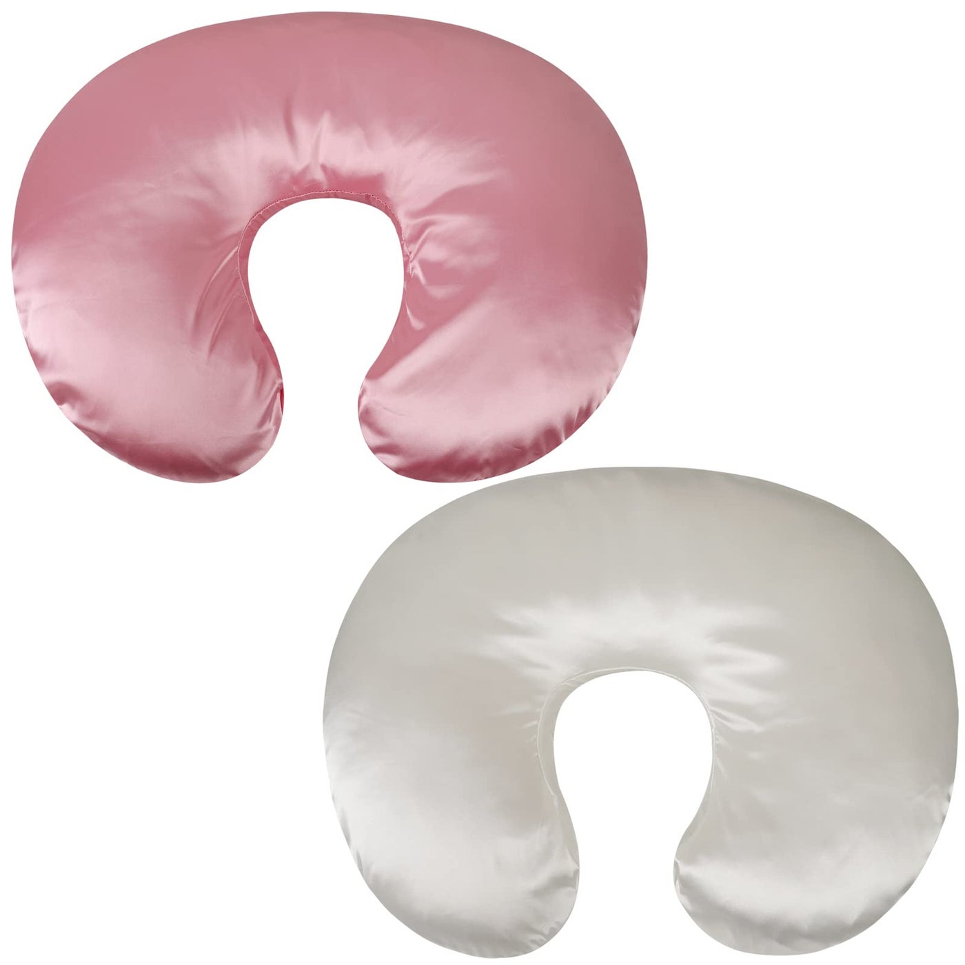 Tcmyyund Satin Nursing Pillow Cover Set 2 Pack Ultra Soft Silk Compatible with Boppy Pillow for Breastfeeding Pillow Protect for Baby Hair and Skin White  Pink