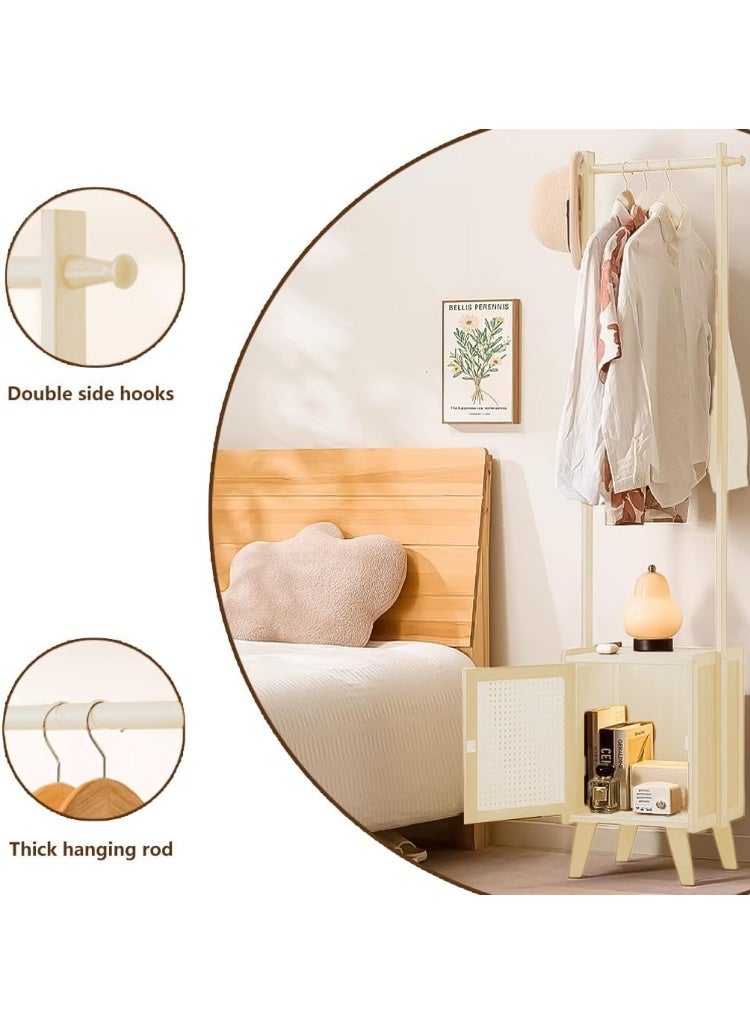 شو وو 2 في 1 حامل معاطف من الخيزران مع طاولة بجانب السرير، حامل معاطف متعدد الوظائف مع أدراج، لغرفة المعيشة وغرفة النوم - Image 2