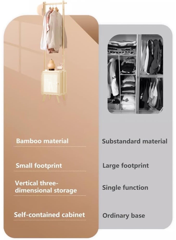 شو وو 2 في 1 حامل معاطف من الخيزران مع طاولة بجانب السرير، حامل معاطف متعدد الوظائف مع أدراج، لغرفة المعيشة وغرفة النوم - Image 4