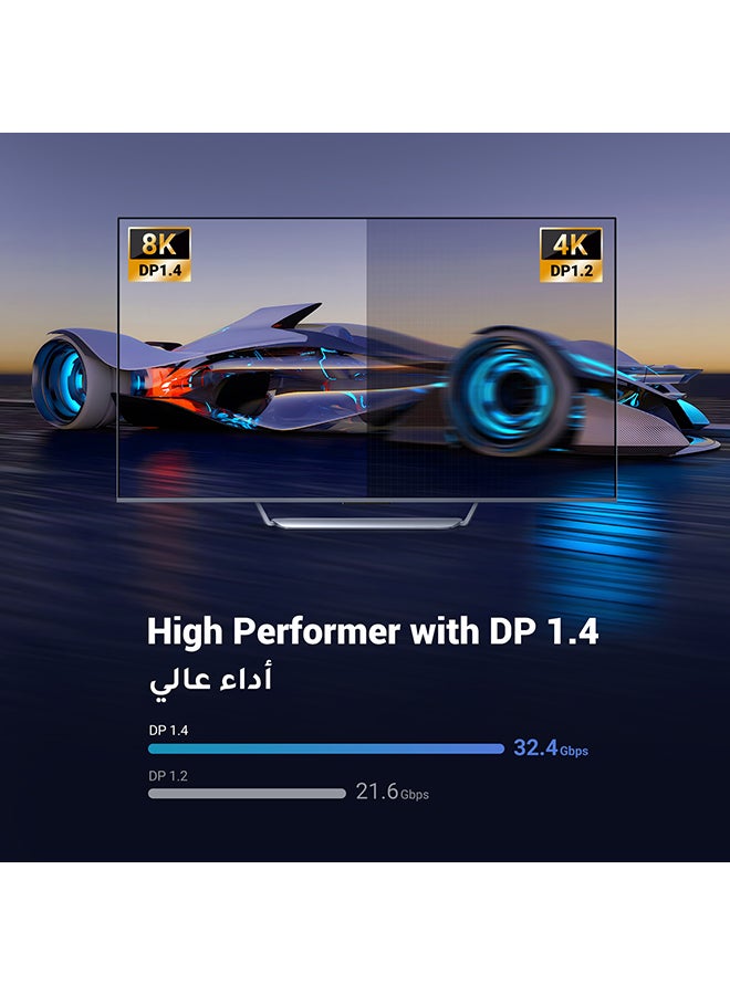 يو جرين كابل DisplayPort 8K Ultra HD DisplayPort 1.4 ذكر إلى ذكر كابل مجدول من النايلون SPCC، يدعم دقة 7680x4320 8K@60 هرتز 4K@144 هرتز 2K@165 هرتز HDP HDCP لشاشة الألعاب HDTV-1M أسود - Image 5
