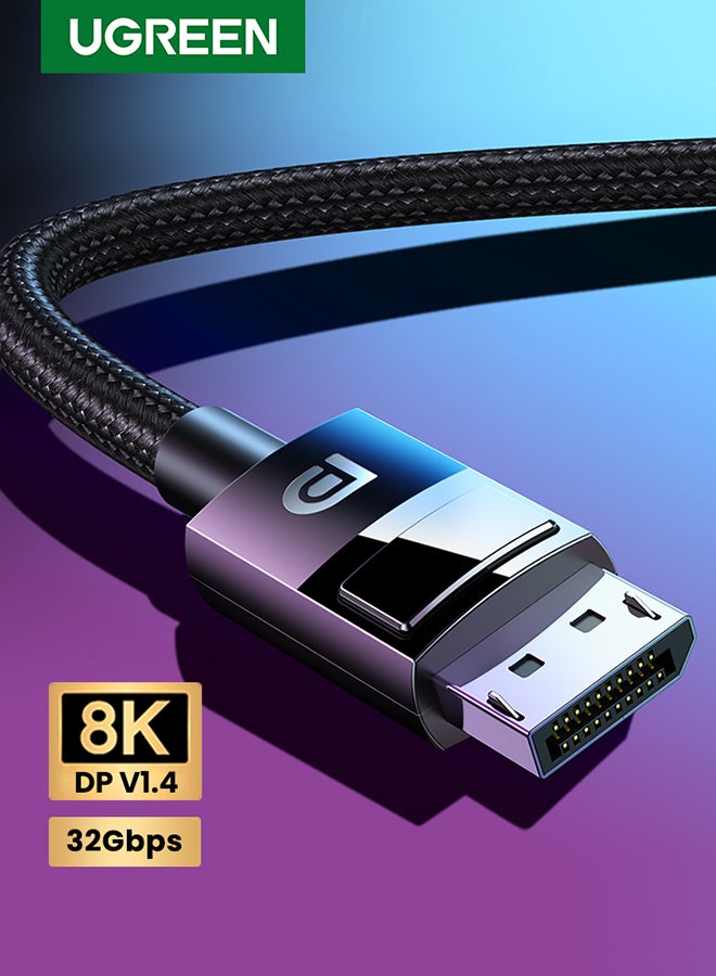 يو جرين كابل DisplayPort 8K Ultra HD DisplayPort 1.4 ذكر إلى ذكر كابل مجدول من النايلون SPCC، يدعم دقة 7680x4320 8K@60 هرتز 4K@144 هرتز 2K@165 هرتز HDP HDCP لشاشة الألعاب HDTV-1M أسود - Image 1