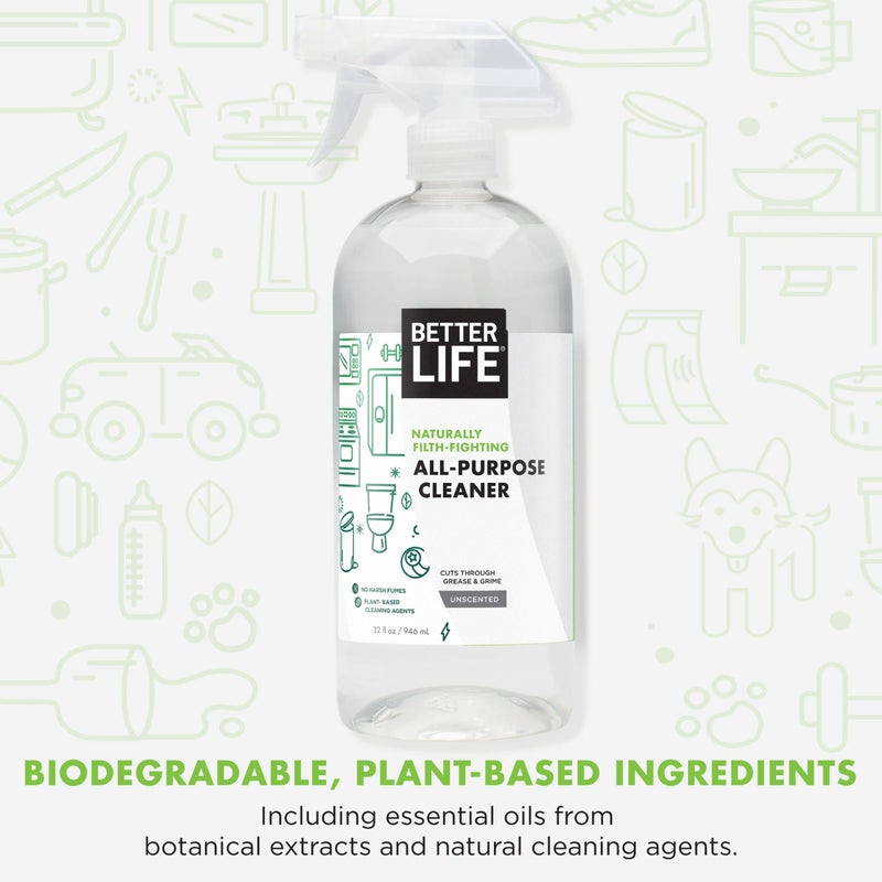 Better Life منظف حياة أفضل لجميع الأغراض - رذاذ تنظيف متعدد الأغراض للمنزل والمطبخ للزجاج، الأسطح، الأجهزة، الأثاث والمزيد - منظف رذاذ متعدد الأسطح - 32 أونصة (عبوة من 2) بدون رائحة - Image 3