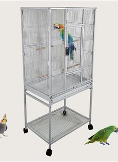 MAJIBAO Bird Cage, Food Containers, Parrot Modern cage, Strong cage, entertaining cage, White color cage, Birds Village, Indoor use, Beautiful Design, Easy to Assemble, white color, 136 cm height  - Image 1