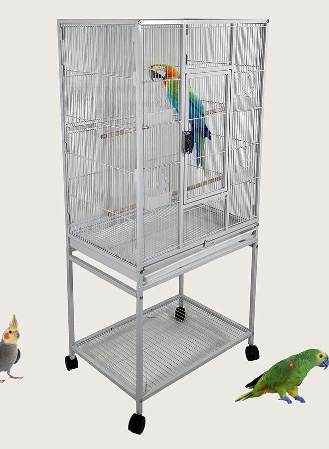 MAJIBAO Bird Cage, Food Containers, Parrot Modern cage, Strong cage, entertaining cage, White color cage, Birds Village, Indoor use, Beautiful Design, Easy to Assemble, white color, 136 cm height  - Image 1