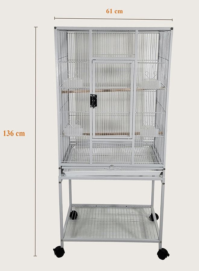 MAJIBAO Bird Cage, Food Containers, Parrot Modern cage, Strong cage, entertaining cage, White color cage, Birds Village, Indoor use, Beautiful Design, Easy to Assemble, white color, 136 cm height  - Image 5