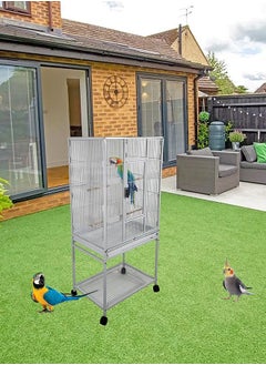 MAJIBAO Bird Cage, Food Containers, Parrot Modern cage, Strong cage, entertaining cage, White color cage, Birds Village, Indoor use, Beautiful Design, Easy to Assemble, white color, 136 cm height  - Image 4