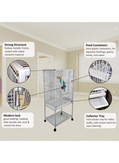 MAJIBAO Bird Cage, Food Containers, Parrot Modern cage, Strong cage, entertaining cage, White color cage, Birds Village, Indoor use, Beautiful Design, Easy to Assemble, white color, 136 cm height  - Image 3