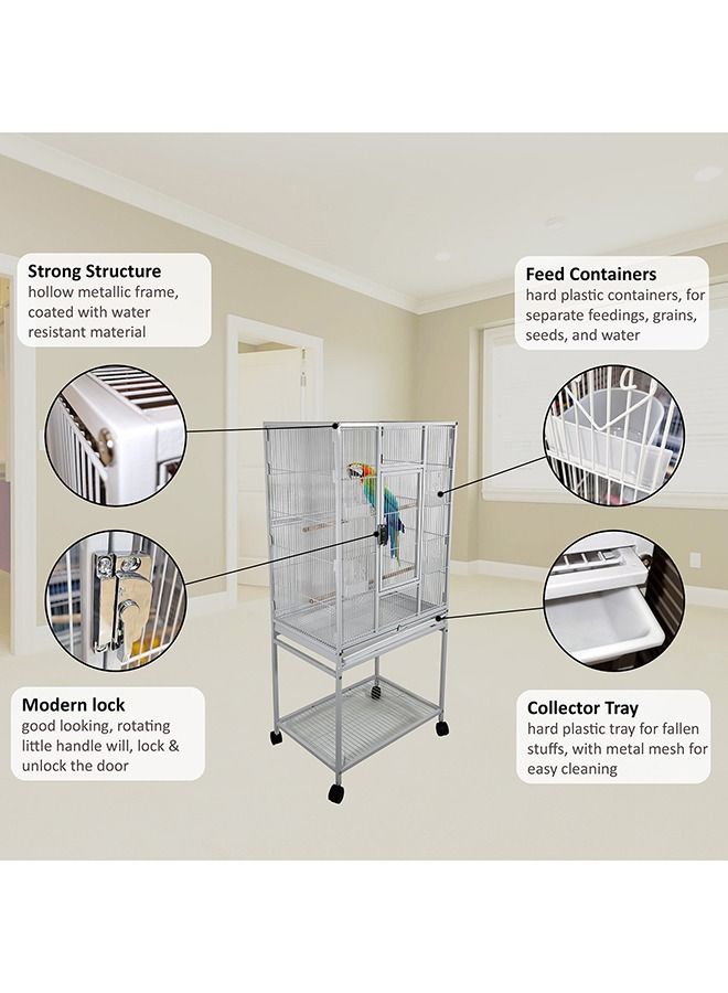 MAJIBAO Bird Cage, Food Containers, Parrot Modern cage, Strong cage, entertaining cage, White color cage, Birds Village, Indoor use, Beautiful Design, Easy to Assemble, white color, 136 cm height  - Image 3