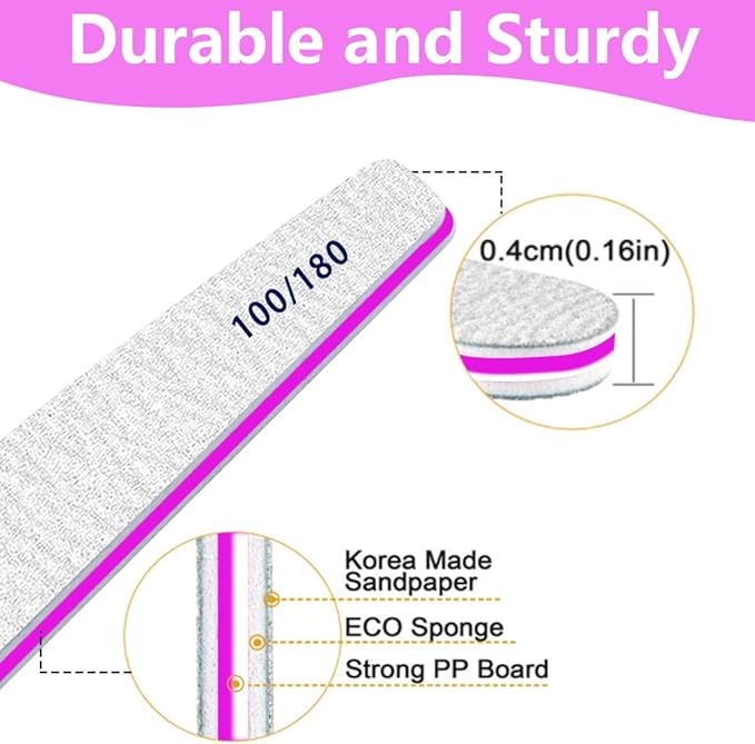 BLESWIN 12pcs Professional Nail Files 180240 Grit Washable Reusable DoubleSided Emery Board for Natural Thick Nails - Image 2
