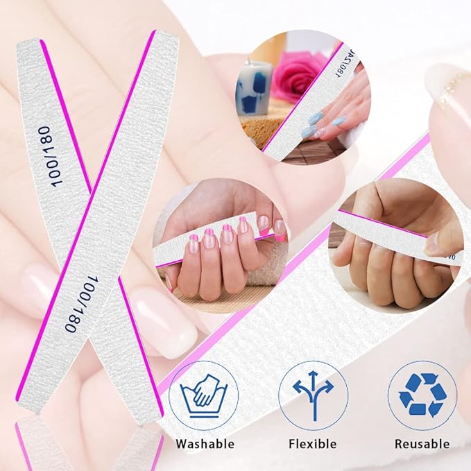 BLESWIN 12pcs Professional Nail Files 180240 Grit Washable Reusable DoubleSided Emery Board for Natural Thick Nails - Image 4