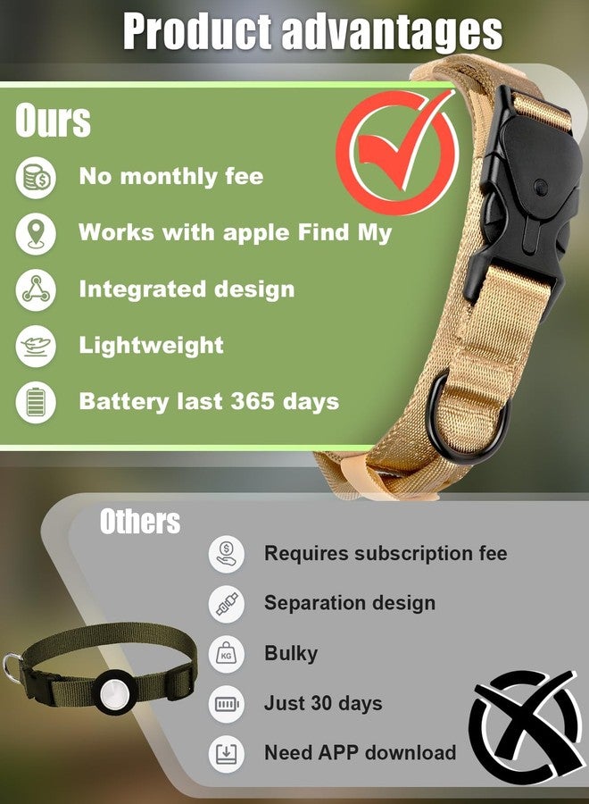 Vebiso Tactical GPS Dog Collar (iOS Only), Mini Bluetooth GPS Dog Tracker, GPS Tracker for Pet No Monthly Fee, Compatible with Apple Find My, Anti-Lost, Finder Tag for Kitten Puppy Khaki L (16.5"-20.5") - Image 4