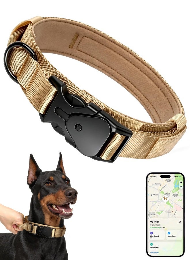 Vebiso Tactical GPS Dog Collar (iOS Only), Mini Bluetooth GPS Dog Tracker, GPS Tracker for Pet No Monthly Fee, Compatible with Apple Find My, Anti-Lost, Finder Tag for Kitten Puppy Khaki L (16.5"-20.5") - Image 1