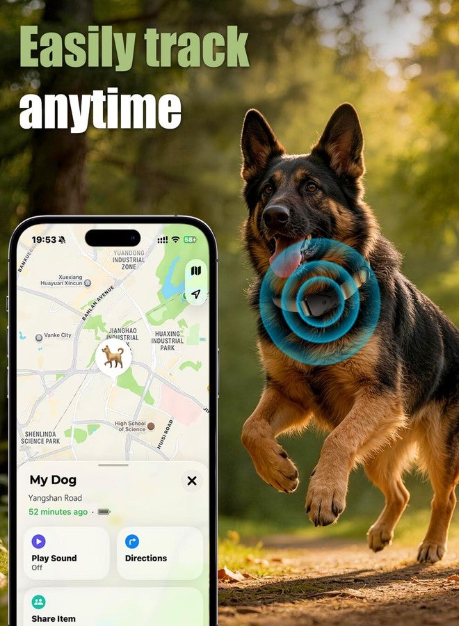 Vebiso Tactical GPS Dog Collar (iOS Only), Mini Bluetooth GPS Dog Tracker, GPS Tracker for Pet No Monthly Fee, Compatible with Apple Find My, Anti-Lost, Finder Tag for Kitten Puppy Khaki L (16.5"-20.5") - Image 2