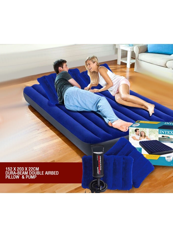 Macon Intex ZX-64765 Inflatable Classic Downy Airbed with Pump & Cushions – Fiber-Tech 152x203x25cm (Queen Size) - Image 2