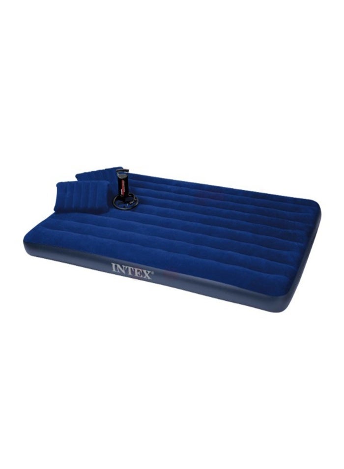 Macon Intex ZX-64765 Inflatable Classic Downy Airbed with Pump & Cushions – Fiber-Tech 152x203x25cm (Queen Size) - Image 1