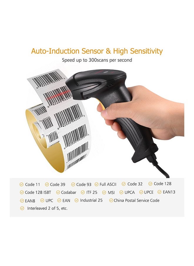 NIBEMINENT USB Wired Handheld Barcode Scanner Black/Yellow  - Image 2